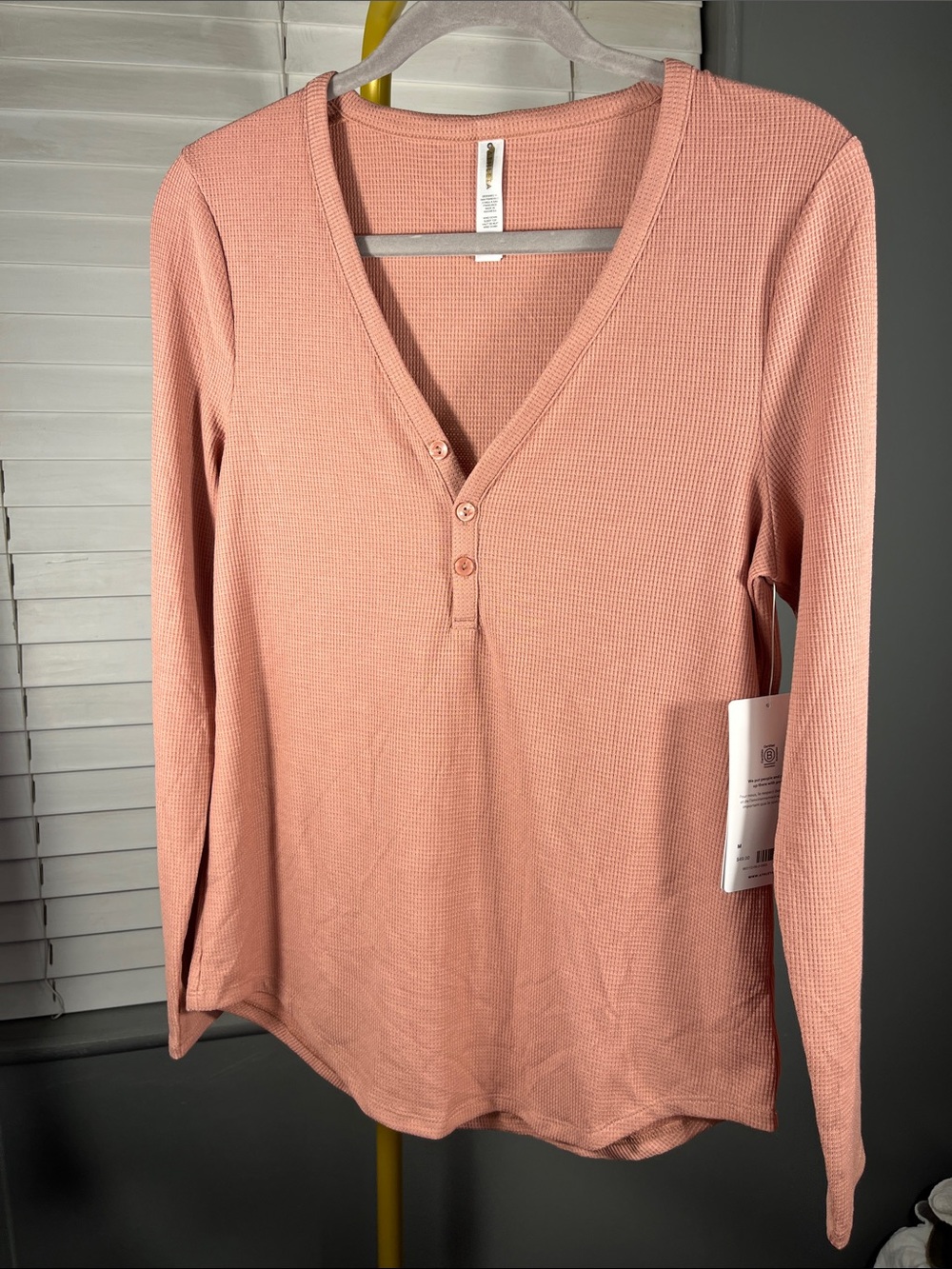Athleta Wind Down Long-Sleeve Ribbed Henley Top - Dusty Mauve Pink - NWT